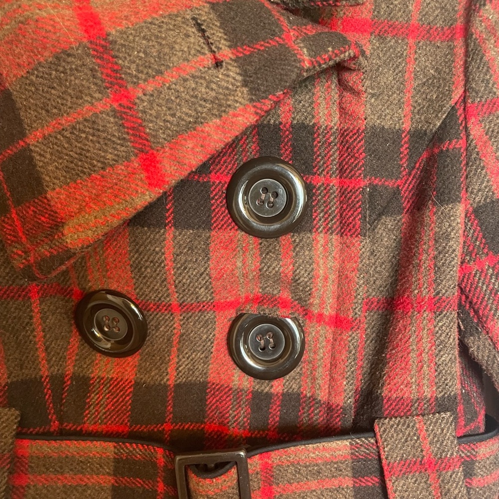Vintage Plaid Women’s Wool Blend Button Down Trench Style Cost Size Small Fall - Picture 6 of 12
